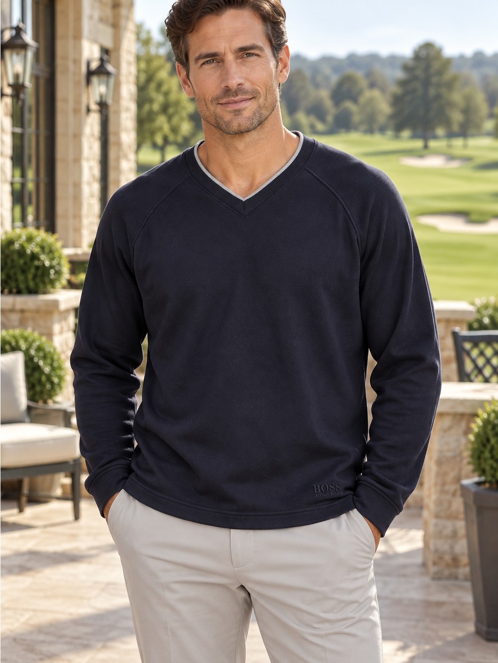 BOSS Men's Navy V-Neck Sweater